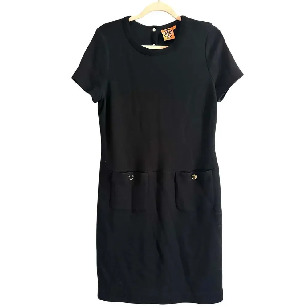TORY BURCH Anthea Black Wool Dress Gold-Tone Buttons - Sz L